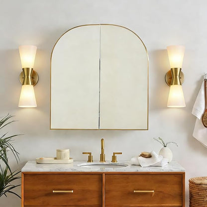 Wall Sconces Set of 2 for Bathroom, Modern Indoor Vanity Light Fixtures 15", Up Down Lighting, Wall Mount Lamp for Living Room Bedroom Hallway Stairway Fireplace Mirror E26 Base 2PC White&Gold
