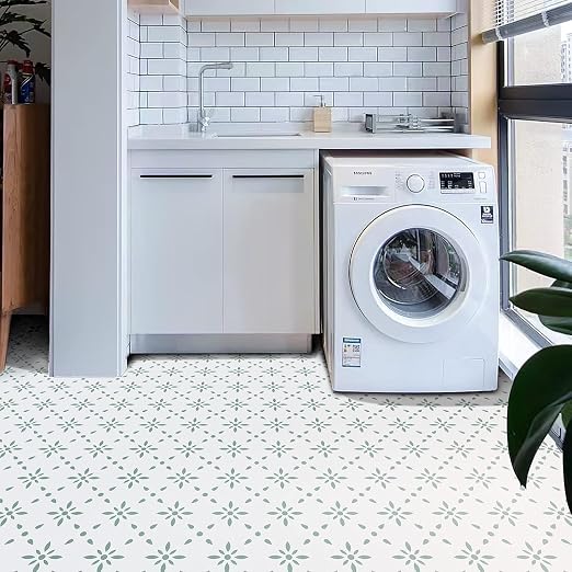 Peel & Stick Floor Tiles Self Adhesive Vinyl Flooring for Kitchen Bathroom Laundry Room Pet House Fireplace 10 Sheets 8"x8" Removable Floor Stickers Home Decor DIY (Light Green)