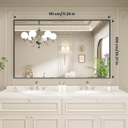 LOAAO Black Bathroom Mirror 72"X40" for Wall, Rectangle Bathroom Vanity Mirror, Tempered Glass, Hangs Vertically or Horizontally, Easy to Install, Modern Design