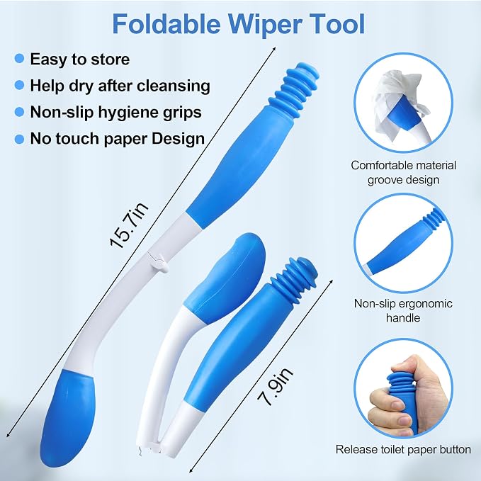 Electric Portable Bidet Toilet Aids Wiper Tool Set, SkyBlue | 2-in-1 travel hygiene kit 15.7" extended length wiping tools 1600mAh Long-lasting Battery USB-C Rechargable IPX7 Waterproof