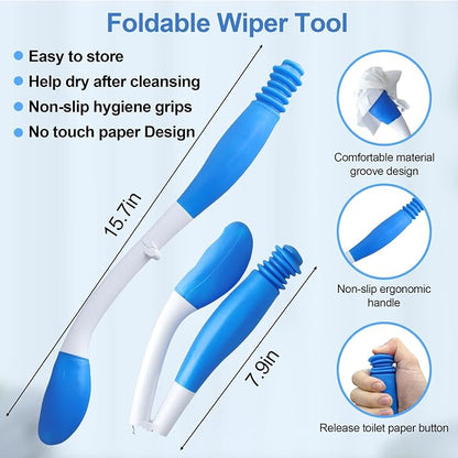 Electric Portable Bidet Toilet Aids Wiper Tool Set, Blue | 2-in-1 travel hygiene kit 15.7" extended length wiping tools 1600mAh Long-lasting Battery USB-C Rechargable IPX7 Waterproof