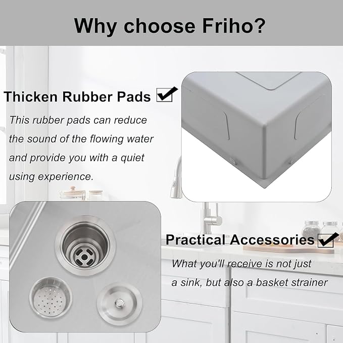 Friho 28 Inch Drop in Kitchen Sink, 28x18 Topmount Commercial Handmade 16 Gauge Single Bowl Stainless Steel Sink with Basket Strainer