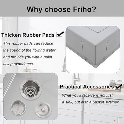 Friho 28 Inch Drop in Kitchen Sink, 28x18 Topmount Commercial Handmade 16 Gauge Single Bowl Stainless Steel Sink with Basket Strainer