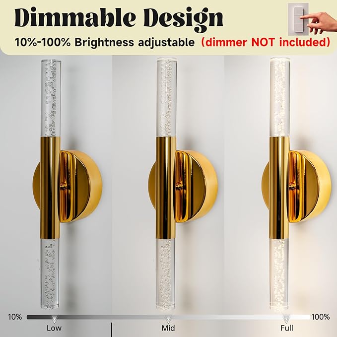 LED Bathroom Vanity Lights,16 inch Bathroom Light Fixtures Over Mirror,3000K Natural Warm Light, ETL＆UL Listed, Modern Wall Sconce for Bedroom,Living Room,Hallway,Gold