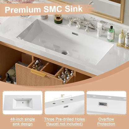 48'' Floating Bathroom Vanity with Sink, Wall-Mounted Cabinet | Painted Surface Wall Mounted Bathroom Vanity Cabinet, Soft Closing System, SMC Vanity Top for Hotels, Office Buildings