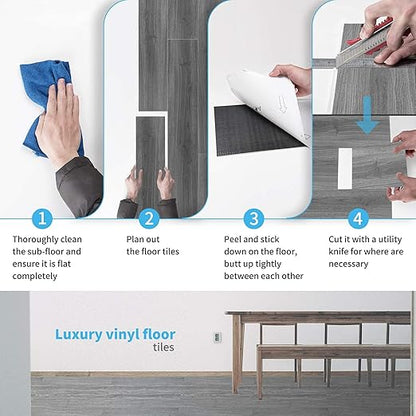 Art3d Peel and Stick Floor Tile Vinyl Wood Plank 12-Pack 18 Sq.Ft, Deep Gray, Rigid Surface Hard Core Easy DIY Self-Adhesive Flooring