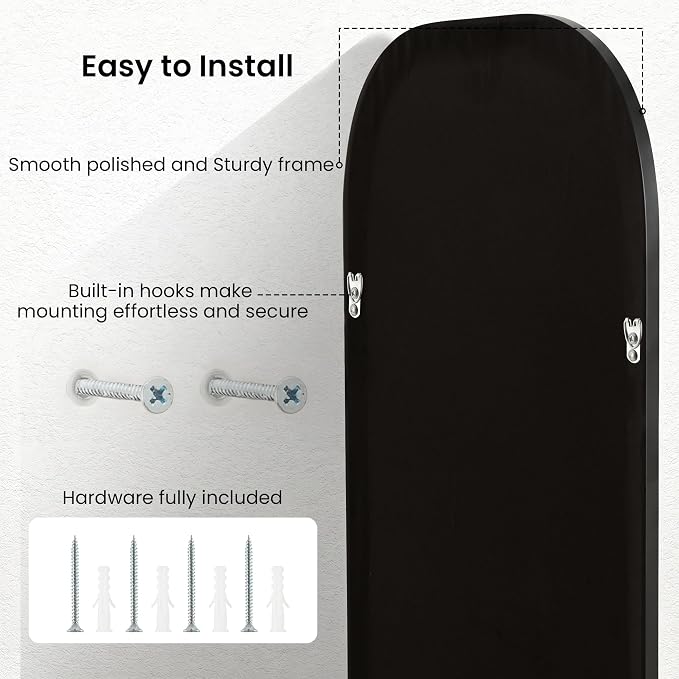 Arch Wall Mirror for Wall Mounted, Tempered Glass, Wood Grain Finish Frame Wall Mirror Decorative for Bedroom Living Room Vanity Mirror (Black, 30" L x 20" W)