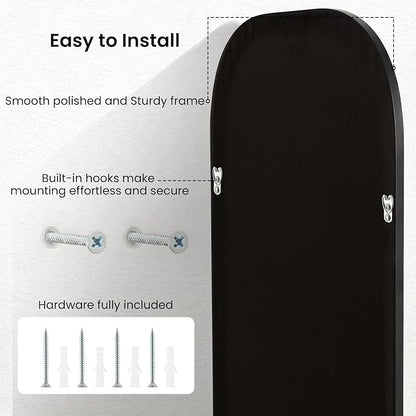 Arch Wall Mirror for Wall Mounted, Tempered Glass, Wood Grain Finish Frame Wall Mirror Decorative for Bedroom Living Room Vanity Mirror (Black, 30" L x 20" W)