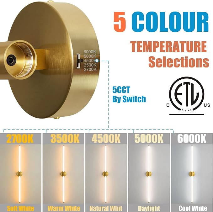 Gold Wall Sconces Set of 2 Hardwired LED Vanity Light 47" | Dimmable 5CCT LED Bathroom Light Fixtures, 360° Full Lighting, Modern Vanity Light Bar for Bathroom Mirror, Flicker-Free