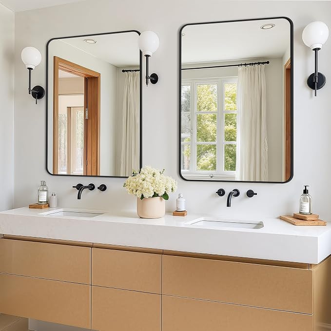 Vanity Black Bathroom Mirror for Over Sink, 2 Pack 36”x24” | HD Tempered Glass, Anti-Rust Frame, Vertical or Horizontal, Wall Mirrors for Bathroom Sink, Living Room, Entryway, Bedroom