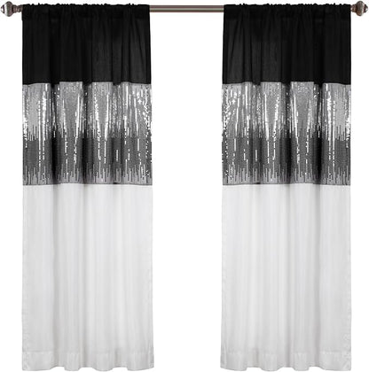 Lush Decor Night Sky Window Curtain Panel, Single 42"W x 63"L Black & White - Sequin Backdrop Curtain - Room Darkening Curtains For Bedroom - Glam Decor