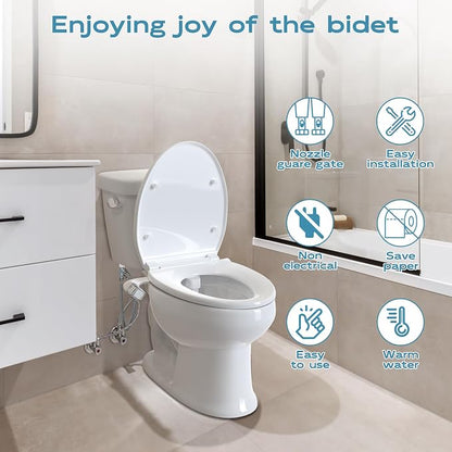 Warm Water bidet, Dual Nozzle Non-Electric Hot and Cold Bidet Attachment for Toilet, Adjustable Pressure with Rear and Feminine Wash Bidet Toilet Seat Attachment (White Warm Bidet)