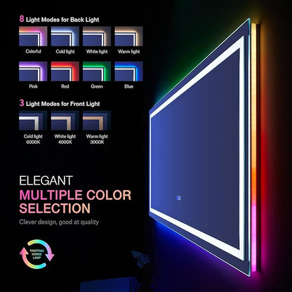 LOAAO 60"X28" RGB LED Bathroom Mirror with Lights, UL Listed | Anti-Fog, Dimmable, RGB Backlit + Front Lighted, Memory Function, Tempered Glass