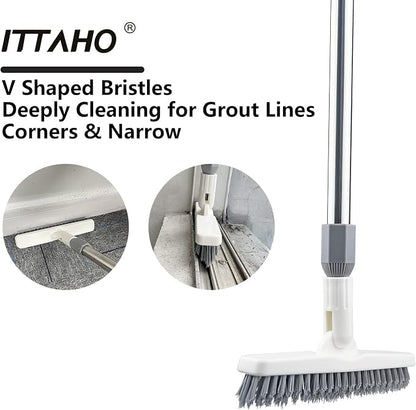 2 Pack Grout Cleaning Brush with Long Handle, Swivel V-Shape Grout Scrub Brush, Extendable Handle for Tile Floors, Bathroom, Shower, Corner