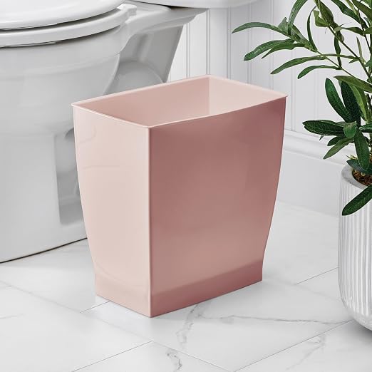 iDesign Small Plastic Bathroom Trash Can, Slim Rectangle Garbage Bin, Pink | Bedroom, Office, Dorm