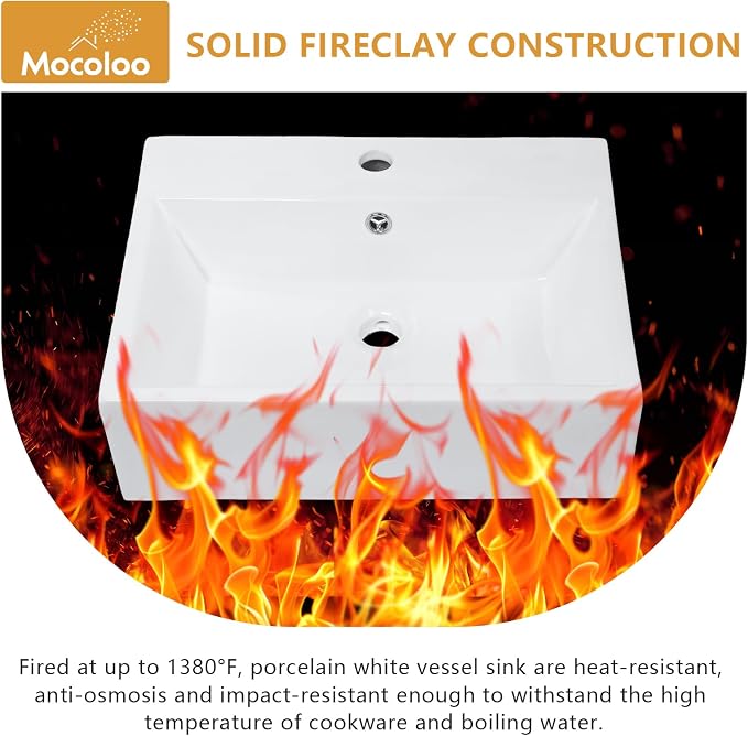 Mocoloo 21"x16" Wall Mounted Bathroom Sink White Rectangle Porcelain ADA Compliant Ceramic Bathroom Sinks Floating Vanity Sink for Lavatory Room Basin