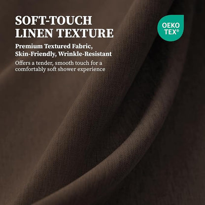 Long Linen Textured Waterproof Thick Shower Curtain Set, 72x84, Brown | Tall Size, 230GSM Polyester, Heavy Duty Cloth, Weighted Hem, 12 Plastic Hooks, Modern Luxury Hotel Style, Machine Washable