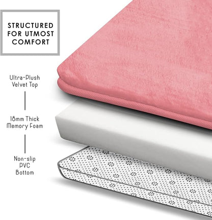 Clara Clark 2 Piece Bathroom Rugs Bath Mat Set, Velvet Memory Foam Bath Mats for Bathroom - Non-Slip, PVC Backing Bath Rugs, Washable - Dries Quickly, Pink