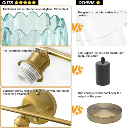 Bathroom Light Fixtures, 5-Light Brushed Gold Vanity Lights for Bathroom with Blue Tulip Glass Shade, 30" Vintage Bathroom Vanity Lighting Fixtures Over Mirror for Bedroom Living Room Hallway