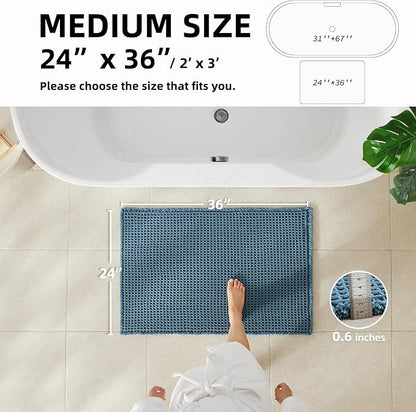 TYUU Waffle Bath Mat, Boho Bathroom Rugs Non Slip, 36x24 Denim Blue | Super Absorbent Quick Dry Bath Rug, Non-Slip Backing, Soft Waffle Washable Farmhouse Bathroom Mats, Tub, Shower & Home Decor