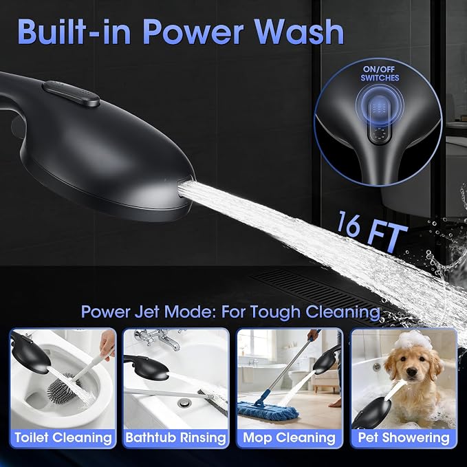 Shower Head with Handheld, High Pressure 10 Spray Modes, Matte Black | Built-in Pause Function, Power Wash Mode, Anti-Clog Nozzles, 71 Inch Stainless Steel Hose, Adjustable Overhead Bracket