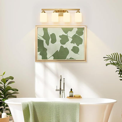 Bathroom Light Fixtures, Vanity Light Over Mirror Gold 4-Light Fixture | Modern bathroom vanity light fixture with metal frame, ideal for mirrors, bedrooms and hallways. Fits E26 bulbs.