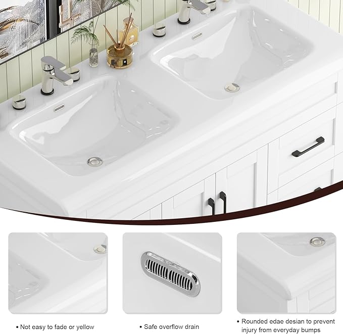Bathroom Vanity with Double Sink, 48 inch Modern Bathroom Storage Cabinet with Undermount Ceramic Sink, Soft Closing Doors and 6 Drawers, White