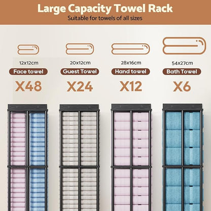 Bathroom Towel Storage, Black Bathroom Towel Holder, Wall Mounted Towels Racks Shelf Towels Organizer for Rolled Towels, 34inch Modern Storage Rack Organizer for RV