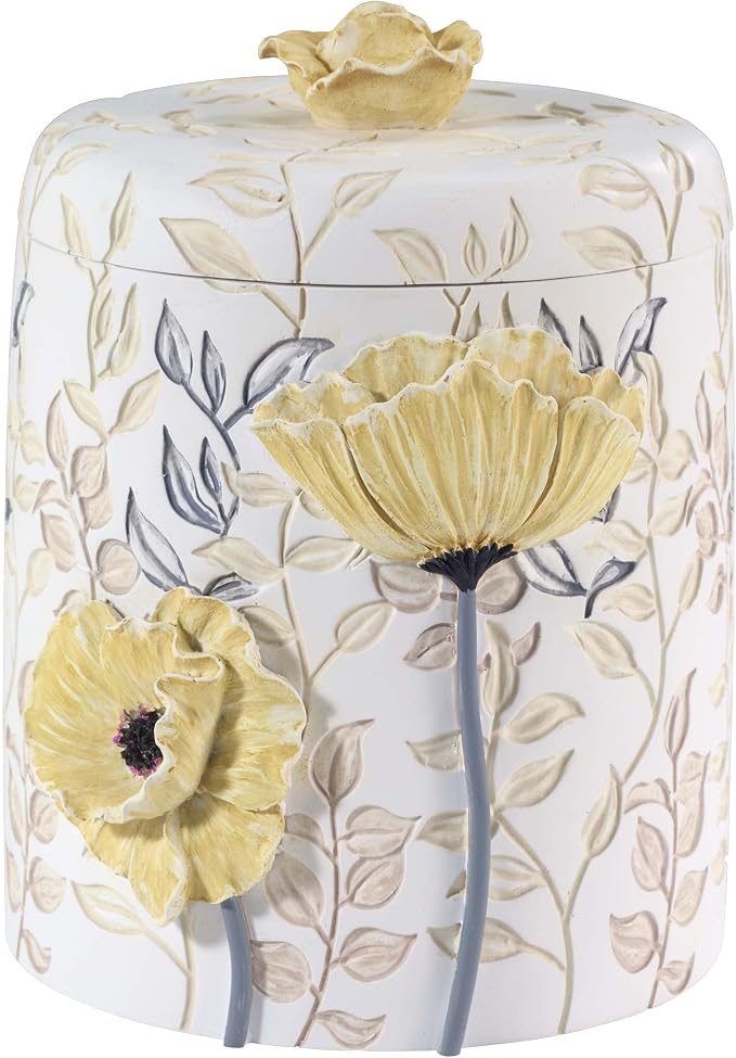 Avanti Linens - Covered Jar, 100% Hand-Painted Resin Bathroom Accessories, Floral Home Decor (Marielle)