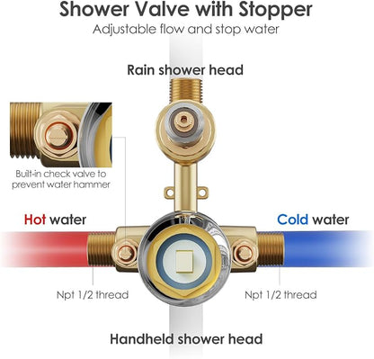 Gabrylly Shower System, 10" Wall Mounted Shower Faucet Set, Chrome | Rain Shower Head with Handheld Spray Combo, All Metal Rainfall Shower Head Complete Set Shower Mixer Valve for Bathroom