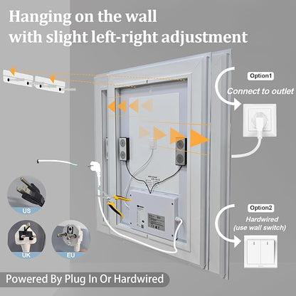 48"x28" LED Bathroom Mirror with Lights,Bluetooth Dual Speaker | Anti-Fog,3 Color Temperature,Dimmable Brightness,Memory Function,Waterproof,Wall Mount Design,Tempered Glass