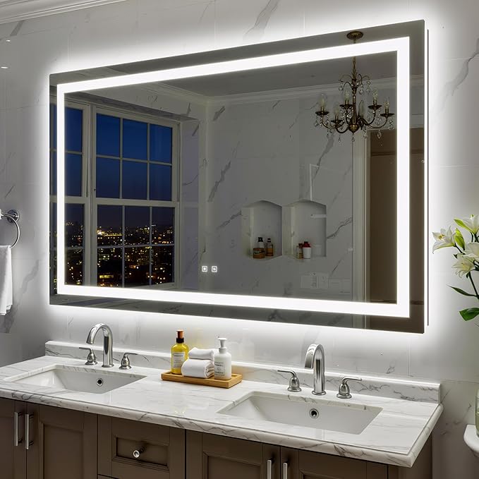 60X36 Inch Frontlit+ Backlit LED Bathroom Mirror with Lights | Bathroom Vanity Mirror for Wall, Ultra-Clear Tempered Glass, Shatter-Proof, Anti-Fog and Memory Function, ETL Listed