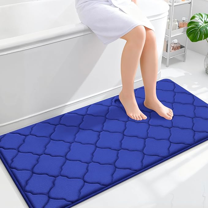 OLANLY Memory Foam Bath Mat Rug 47x24, Ultra Soft and Absorbent Bathroom Rugs, Non-Slip, Comfortable, Machine Washable Bath Carpet for Bathroom Floor, Tub Shower and Home Decor Accessories, Royal Blue