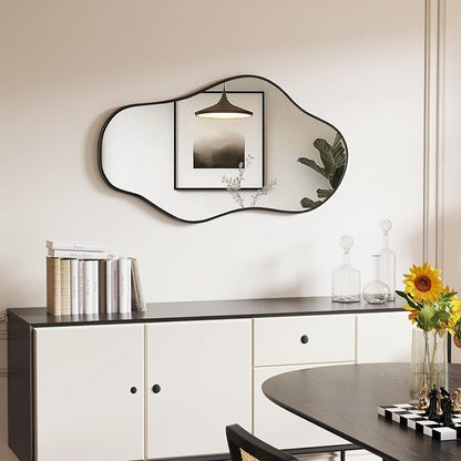 Irregular Wall Mirror, 18"x32" Asymmetrical Mirror with Metal Frame, Decorative Wall Mirror for Entryway Bathroom Living Room Bedroom, Horizontal or Vertical Hanging
