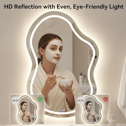 Irregular Wall Mirror 24 x 36 Inch, Lighted Mirrors for Bathroom Wall, Asymmetrical LED Mirror for Bathroom with Anit-Fog, Dimmable, Memory Function (Horizontal/Vertical)
