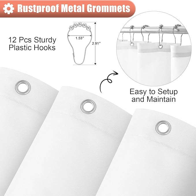 OLANLY Luxury Coral and White Ombre Shower Curtain Sets with 12 Hooks, Waterproof and Washable Decorative Shower Curtains for Bathroom, 72x72 Inches