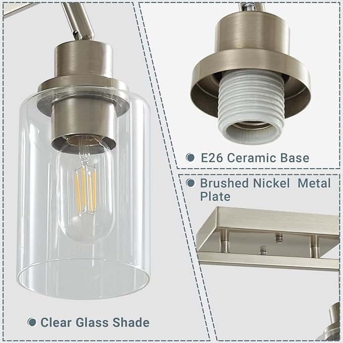 LOUSACE 5-Light Brushed Nickel Track Lighting Kit with Clear Glass, Modern Track Light Fixtures Flush Ceiling Mounted, Tracking Vanity Lighting Rotatable Spotlight for Kitchen Bathroom Accent Shop