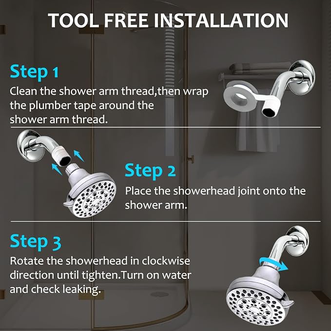 High Presssure Shower head, Premium Chrome Bathroom Fixed Showerhead, 5 Spray Settings Showerheads for Low Water Flow- Excellent Shower Head Replacement for Luxury Shower Experience