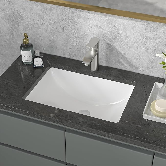 Sarlai Undermount Bathroom Sink White - 19.4 x 13.7 inch Rectangular Undermount Vessel Sink Modern White Ceramic Rectangle Sink, Vanity Sink Art Basin with Overflow, Interior Bowl Size 17.3"x11.6"