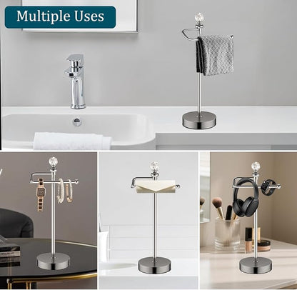 ROLABAM Hand Towel Holder for Bathroom, Hand Towel Rack Stand with Heavy Weighted Base, Crystal Ball Countertop Towel Rack Stand for Bathroom Kitchen (Brushed Nickel, 2 Pack)