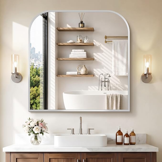 COFENY Bathroom Mirror, 30x30 inch Silver Square Wall Mounted Mirror with Thin Frame, Bathroom Vanity Mirrors for Over Sink, Entryway, Living Room, Bedroom