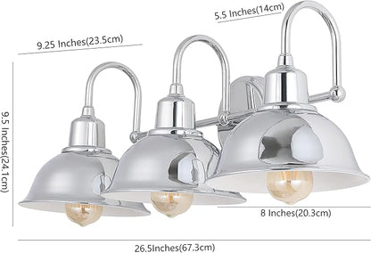 JONATHAN Y 27" Chrome Farmhouse Industrial 1-Light LED Vanity Wall Sconce for Bathroom Mirror Kitchen, Metal Shade, Dimmable Vintage Lighting, LED Bulb Included (JYL7483A)
