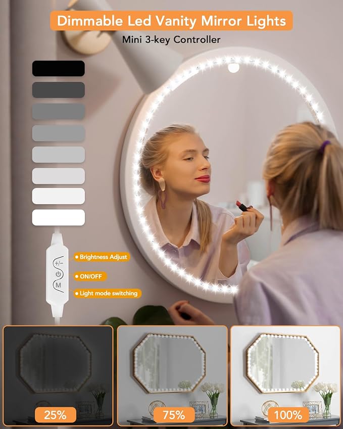 Daymeet LED Vanity Lights for Mirror,13ft Led Vanity Mirror Lights Kit Dimmable Color and Power Supply Brightness Lighting Fixture Strip Lights for Mirror APP Control for Makeup Vanity Table Bathroom