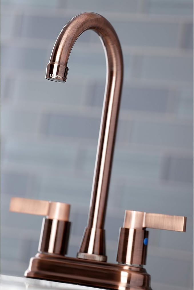 Kingston Brass KB849NDLAC NuvoFusion Two-Handle 2-Hole Deck Mount Bar Faucet in Antique Copper