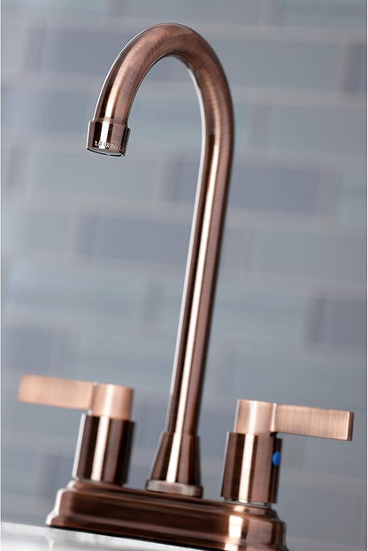 Kingston Brass KB849NDLAC NuvoFusion Two-Handle 2-Hole Deck Mount Bar Faucet in Antique Copper