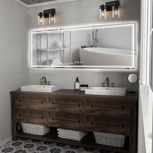 84x40 Inch LED Bathroom Mirror with Frontlit & Backlit（Independent Control）, Lighted Mirror for Bathroom Wall with 3-Color Dimmable & Anti-Fog, Vanity Mirror with Lights