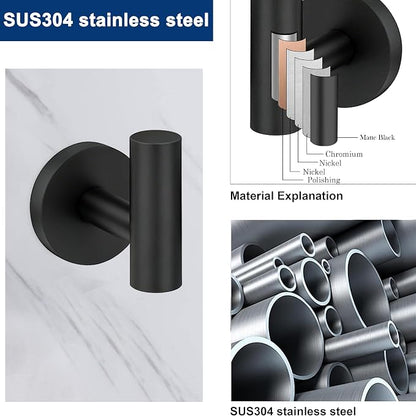 5 Pieces Bathroom Hardware Accessories Set Matte Black, 24Inch Round Towel Racks Set for Bathroom, SUS304 Stainless Steel Towel Bar Set, Toilet Paper Holder with Shelf Wall Mounted