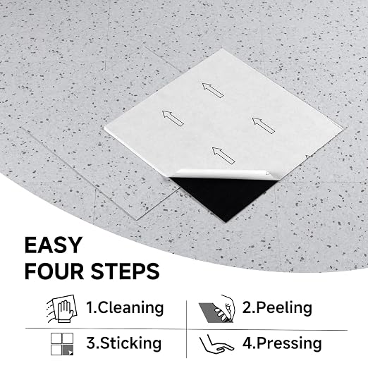 Vinyl Flooring - 12×12 inch Floor Tiles, 20 Packs Stick on Floor Tiles, 1.5mm Thick,Unique Self Adhesive Flooring for Dining Room, Kitchen,Bathroom(1.86m²,Grey Speckle)