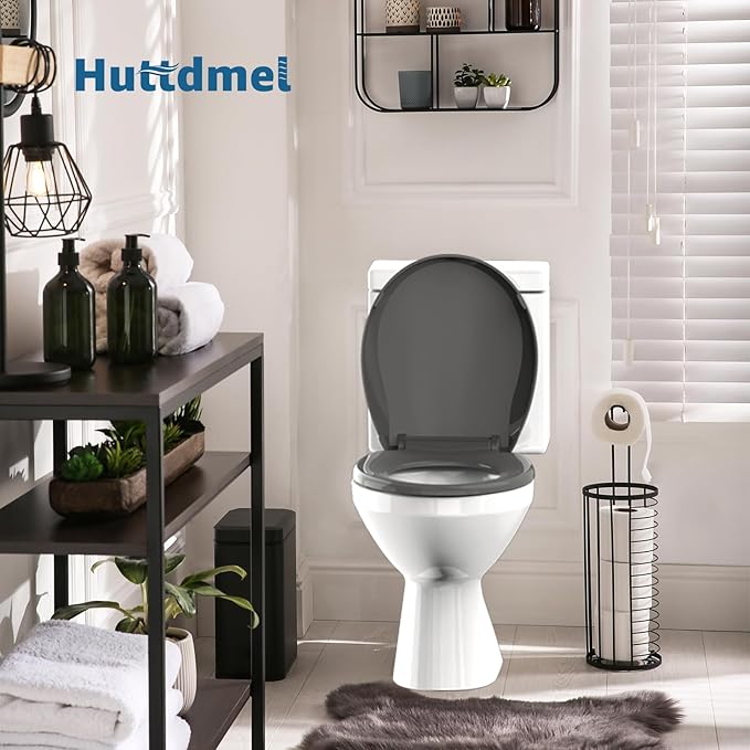 Round Toilet Seat 16.5 inch Soft Close, Toilet Lid Round PP Material Safe & Easy Clean & Quick Installation, Sturdy Accessories Never Loosen, 2 Years Support, Grey