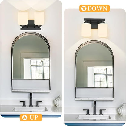 Bathroom Light Fixtures, Vanity Light Over Mirror Black 2-Light Fixture | Modern bathroom vanity light fixture with metal frame, ideal for mirrors, bedrooms and hallways. Fits E26 bulbs.